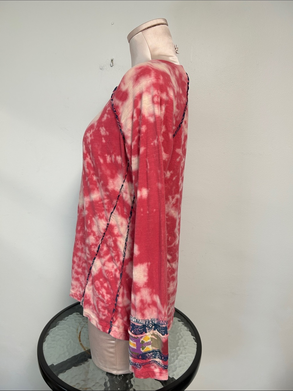 Sundance Boho Earthy Tie Dye Long Sleeve Distressed Embroidered Tee Womens S - Picture 9 of 15